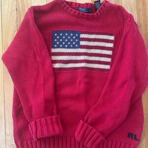 Ralph Lauren Red Crewneck Sweater with American Flag